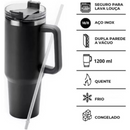 Copo caneca (1200 ml) Inox com alça e canudo