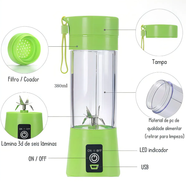 Mini liquidificador portátil recarregável - cores sortidas