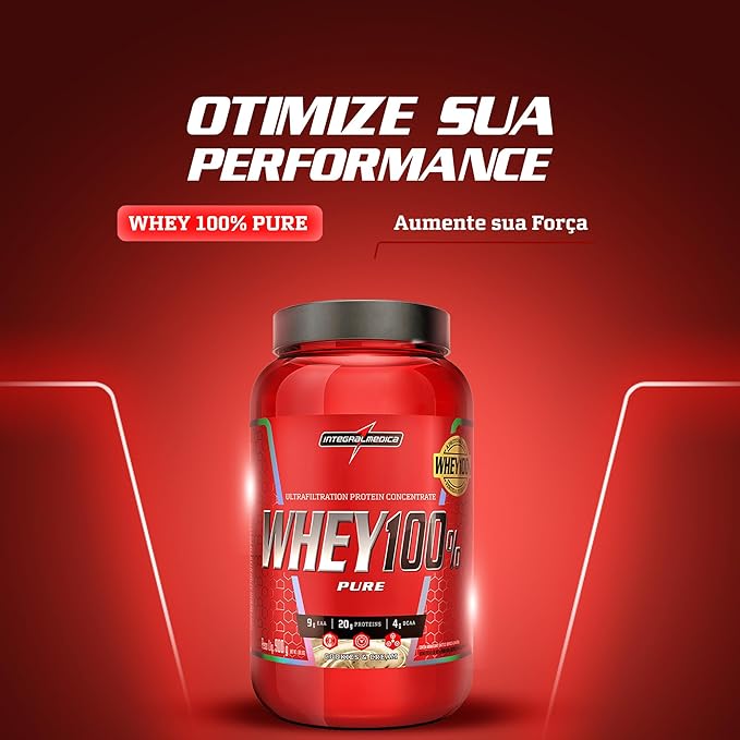 Integralmédica - Whey Protein Concentrado 100% Pure - 21g de Proteína por Scoop, Suplementação Alimentar Pós-Treino, Fórmula Enriquecida com BCAAs - Pote 900g
