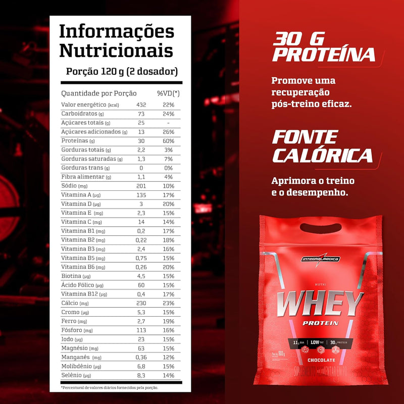 Integralmédica - Nutri Whey Protein Chocolate - Suplemento Alimentar - Fonte de Proteínas e Carboidratos - Pouch 900g